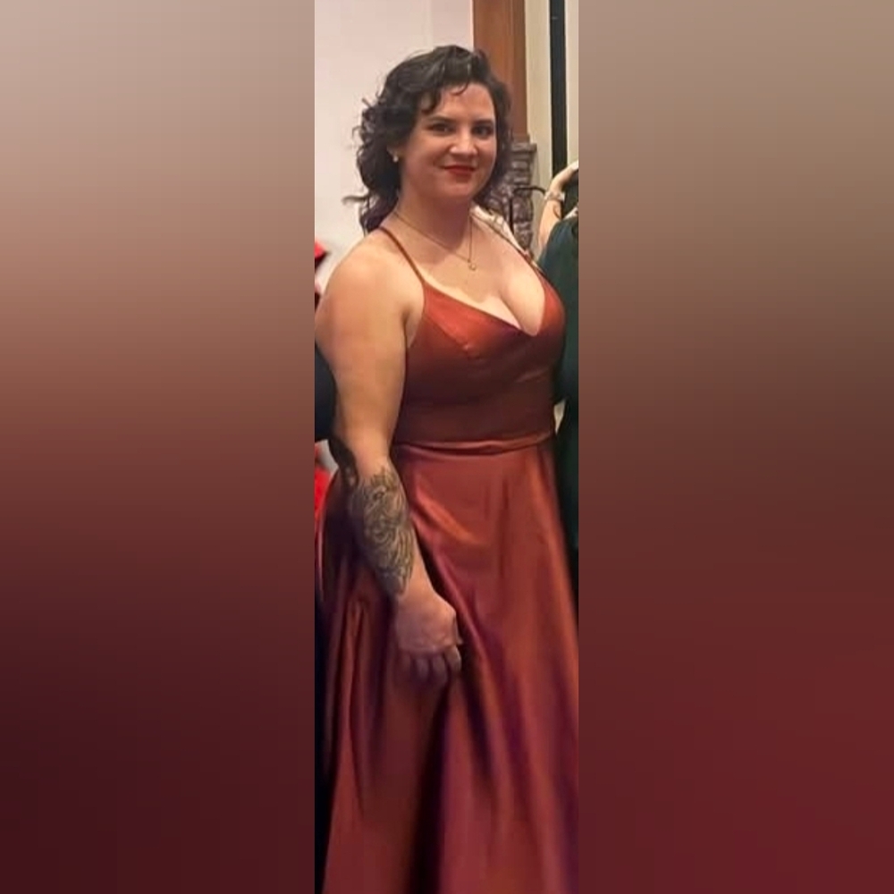 David's Bridal Satin Gown in Teracotta
